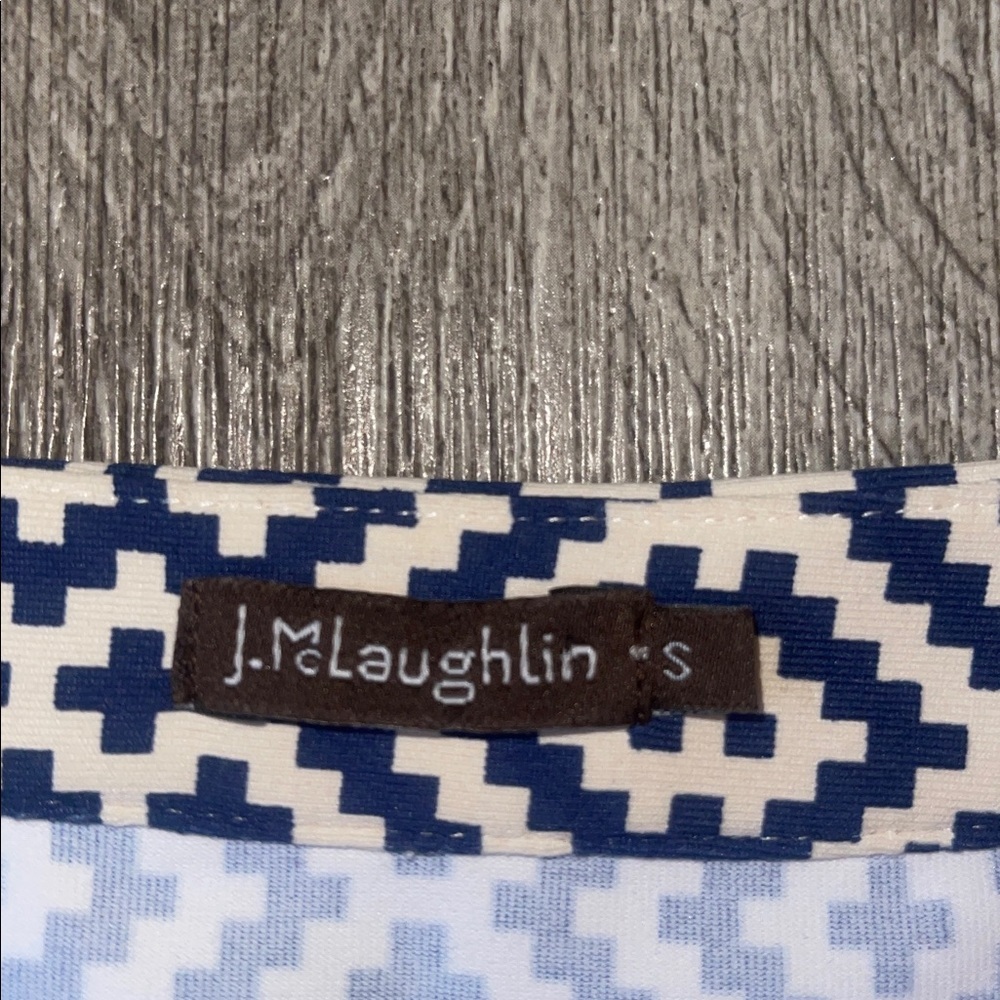 J. McLaughlin Geometric Long Sleeve Dress blue business casual geo print - Picture 2 of 9
